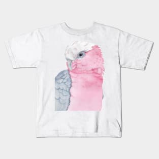 rosalbin galah cockatoo pink watercolor portrait Kids T-Shirt